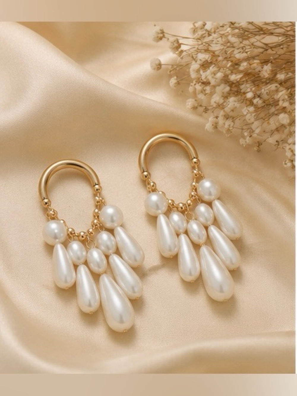 Pearl Chandelier Statement Earrings | Gold Tone | Vintage Glam | Elegant Drop Ea